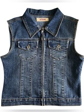 Y2K Western Country Sleeveless Denim Jeans Zip Up Jacket